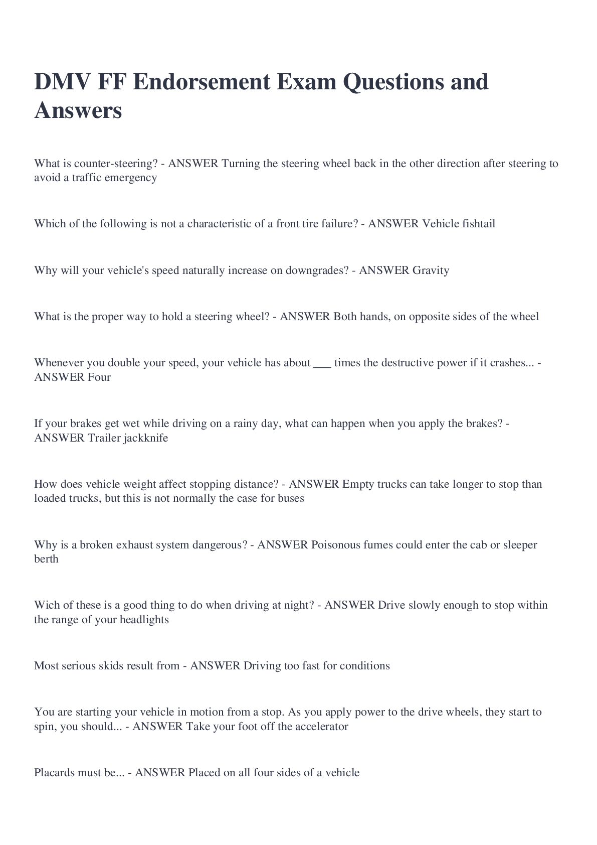 Preview image for DMV FF Endorsement Exam Questions and Answers